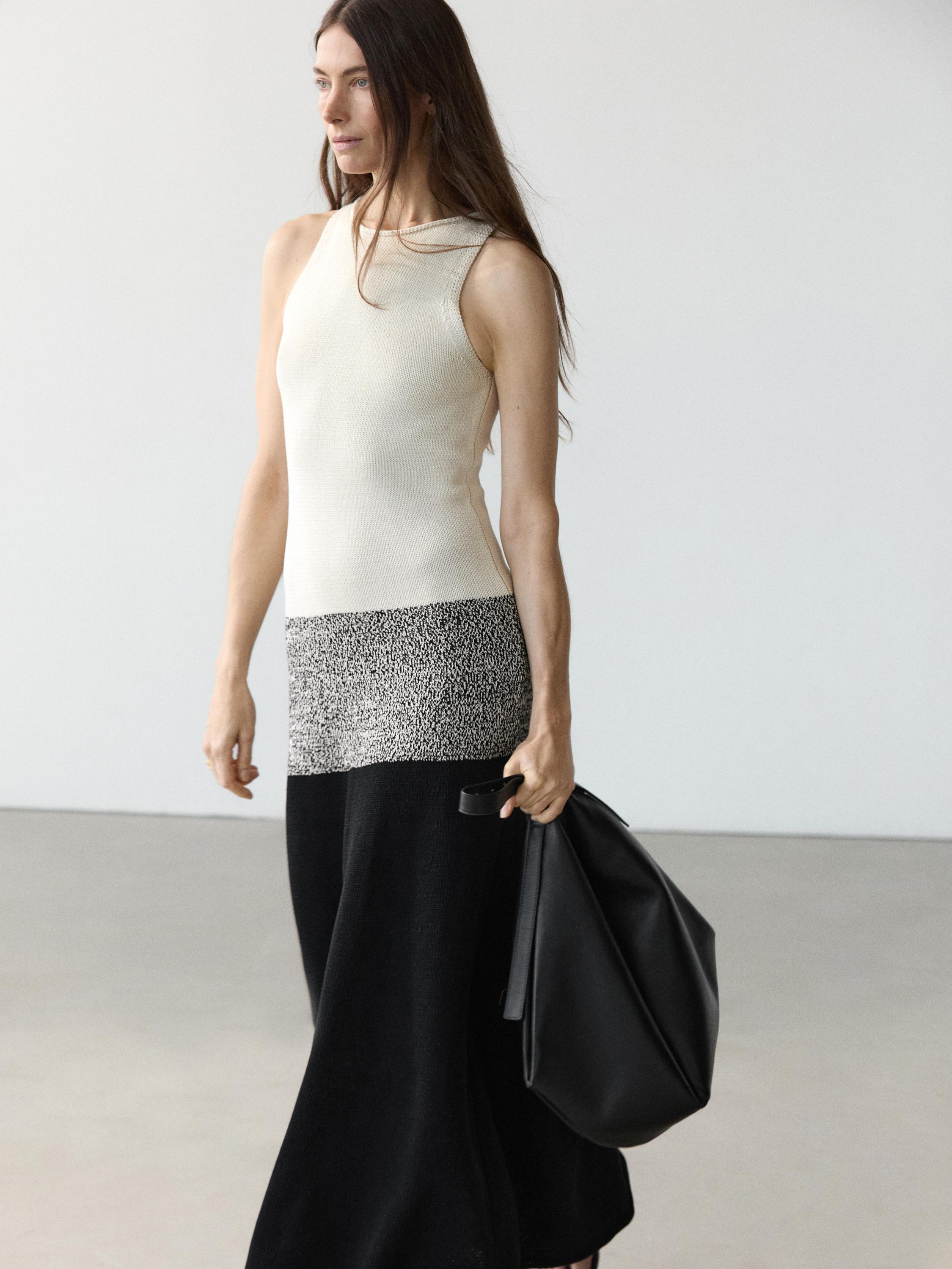 Robe midi maille contrastante 100 % coton